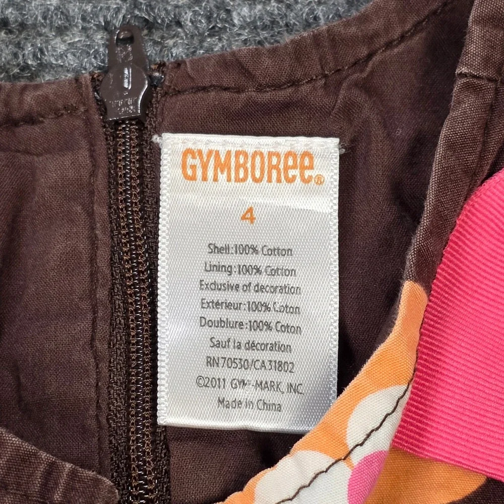 Gymboree Floral Bow Sleeveless Cotton Dress Girl's Size 4 Brown Pink‎